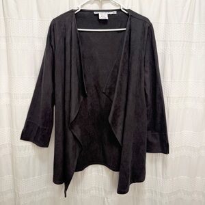 Gretchen Scott Suede Feel Open Front Waterfall Cardigan Black Womens Medium